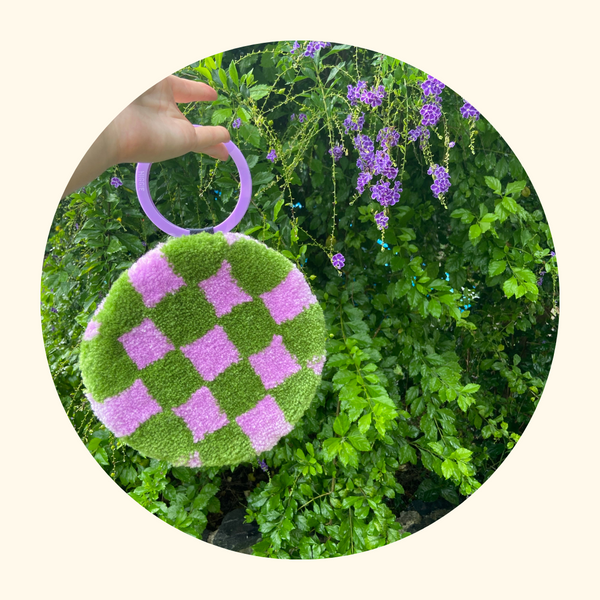 Checkie Tufted Bag (pesto and lavender)