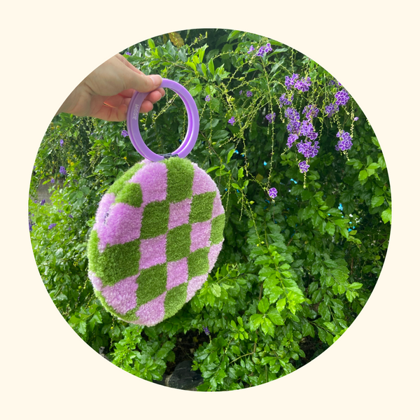 Checkie Tufted Bag (pesto and lavender)