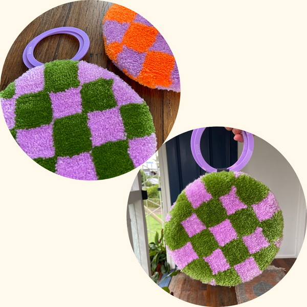 Checkie Tufted Bag (pesto and lavender)